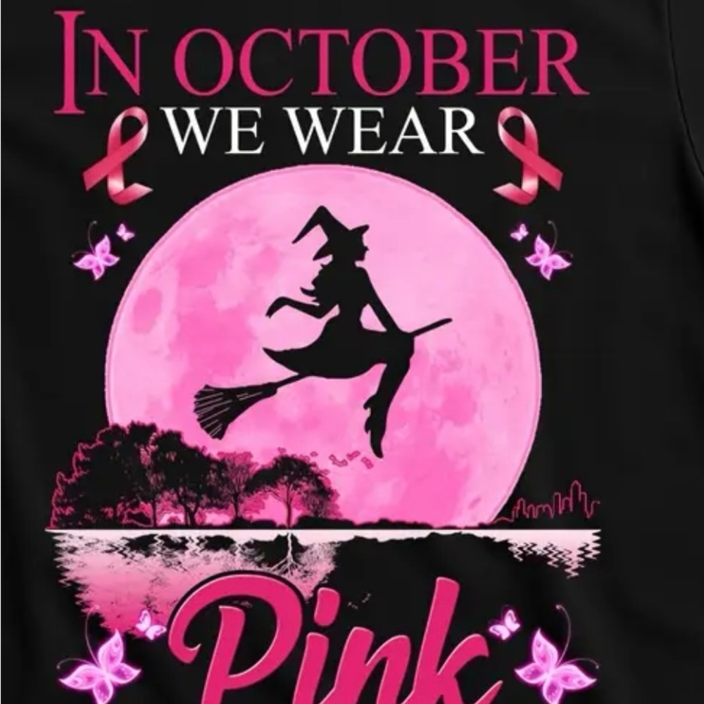Pink October Witch Graphic Tee Breast Cancer Awareness